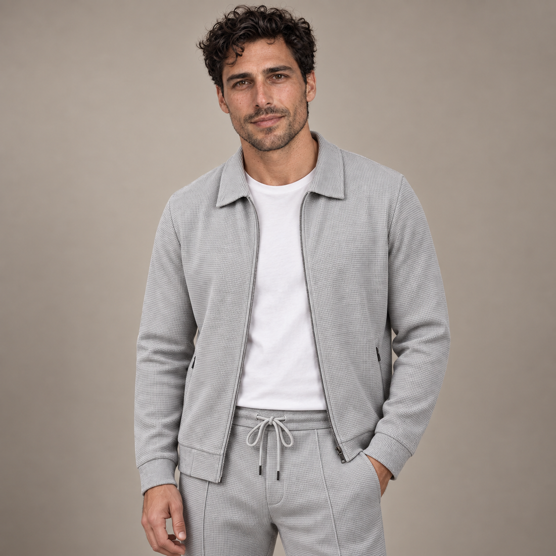 Men's Textured Zip Jacket Trouser Set