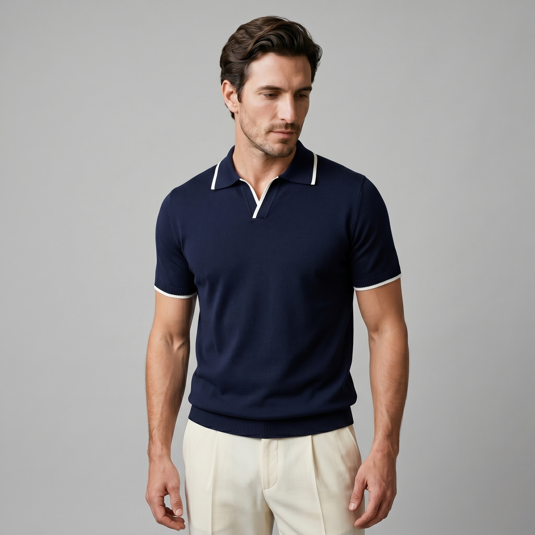 Men's Tipped Open-Collar Knit Polo