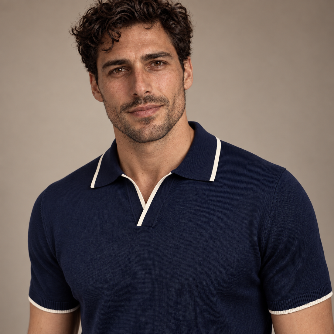 Men's Tipped Open-Collar Knit Polo