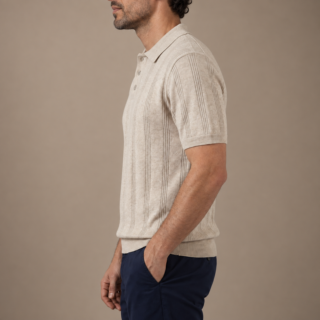 Men's Vertical Stripe Knit Polo