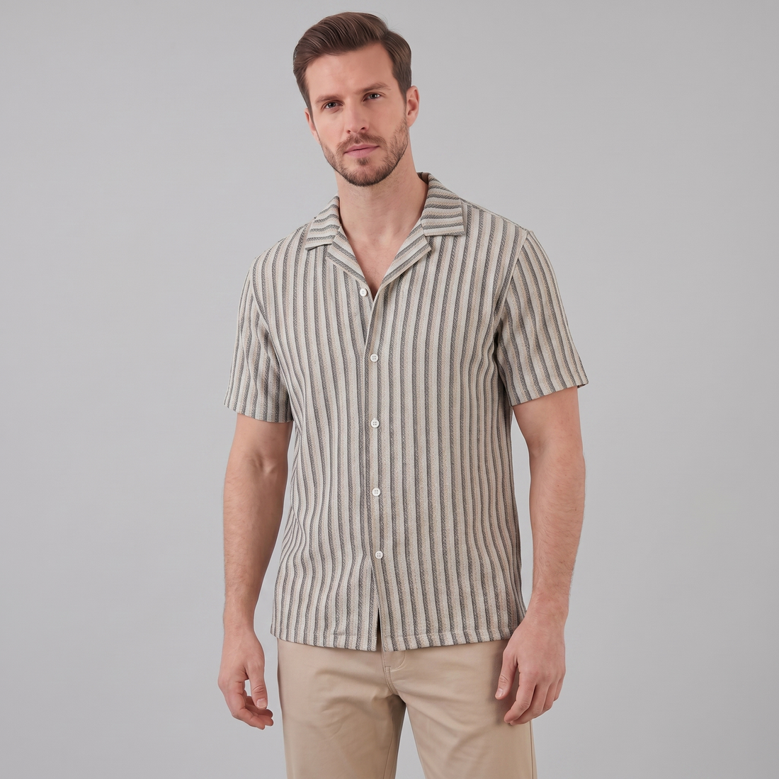 Men's Vertical Stripe Knit Resort Shirt