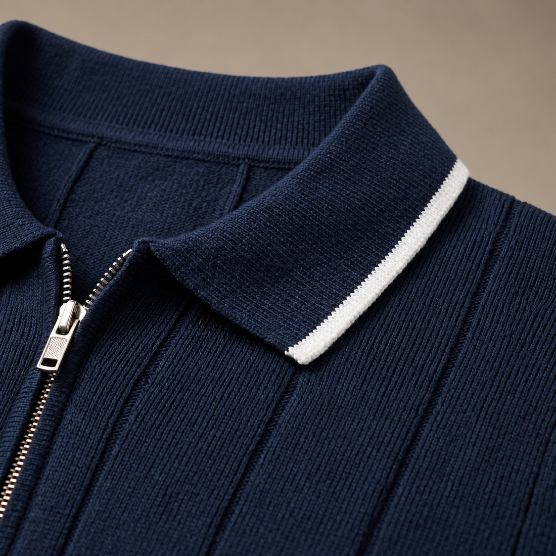 Men's Vertical Stripe Zip-Neck Polo