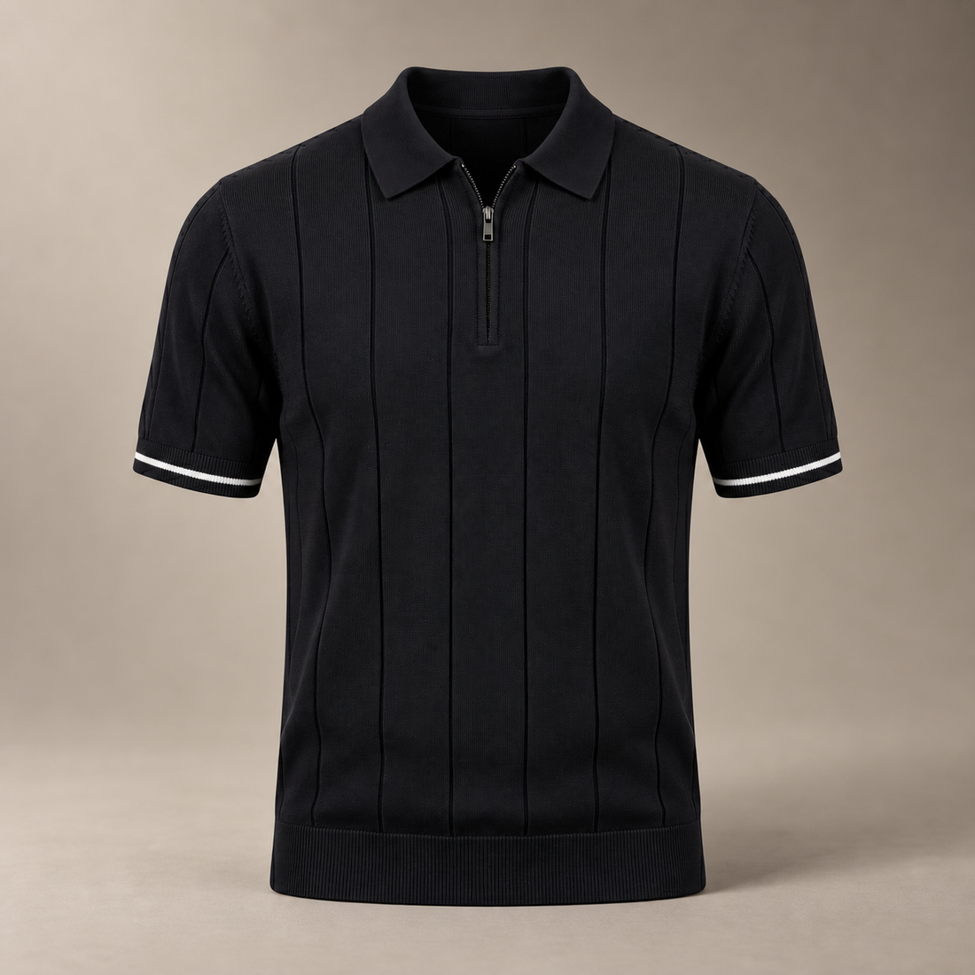 Men's Vertical Stripe Zip-Neck Polo
