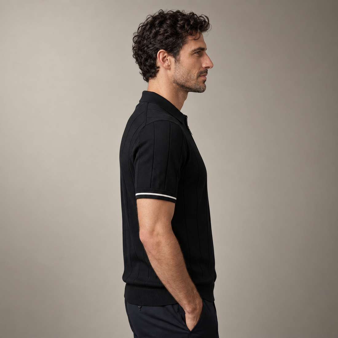 Men's Vertical Stripe Zip-Neck Polo
