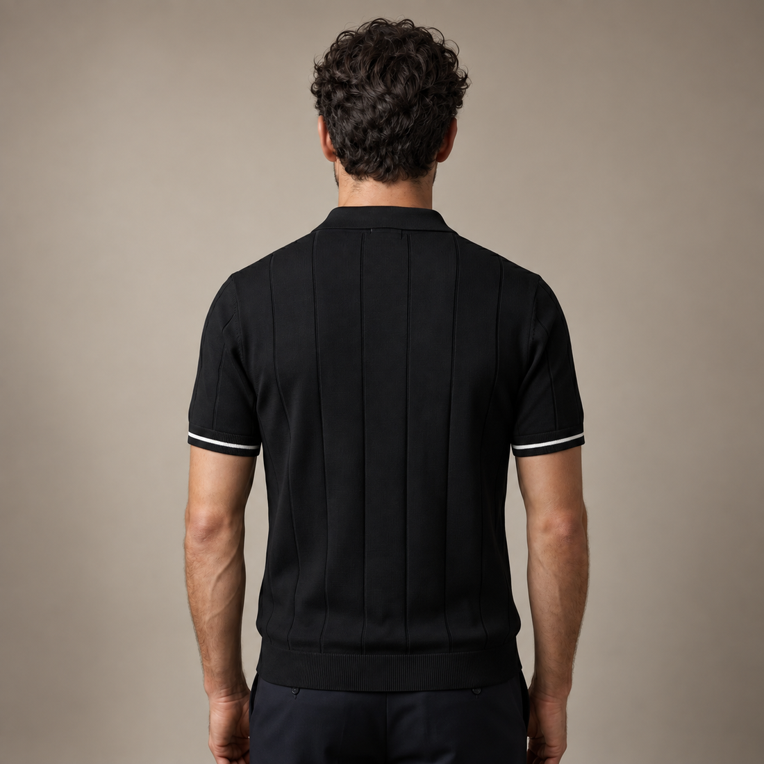 Men's Vertical Stripe Zip-Neck Polo