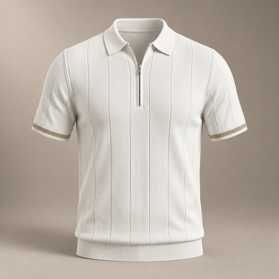 Men's Vertical Stripe Zip-Neck Polo