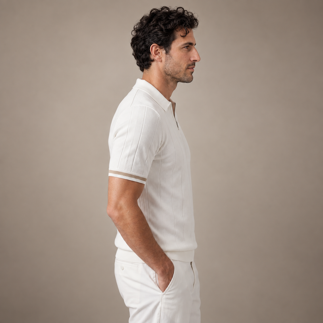 Men's Vertical Stripe Zip-Neck Polo