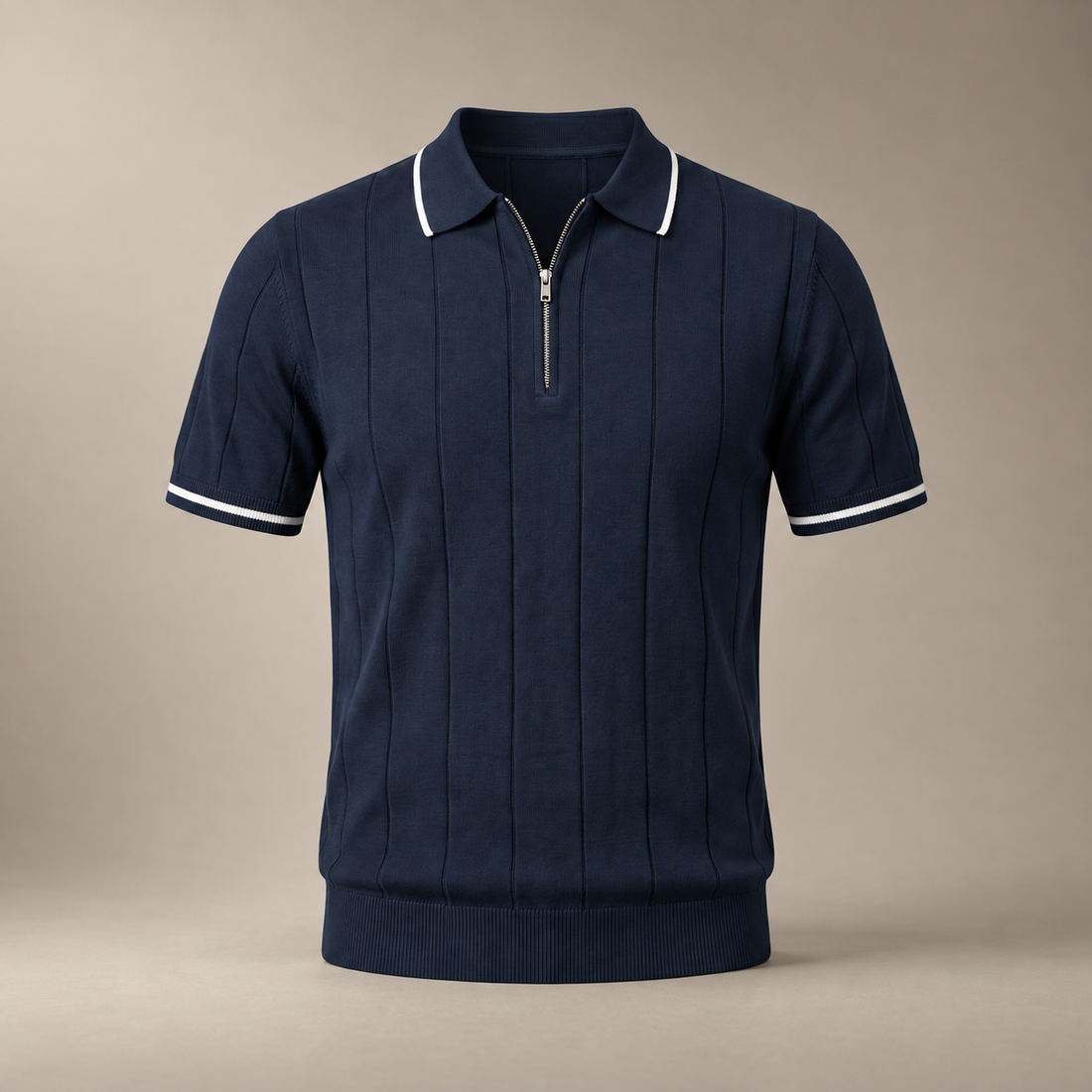 Men's Vertical Stripe Zip-Neck Polo