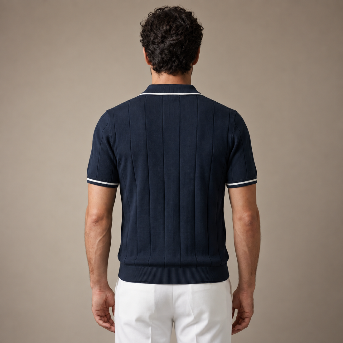 Men's Vertical Stripe Zip-Neck Polo