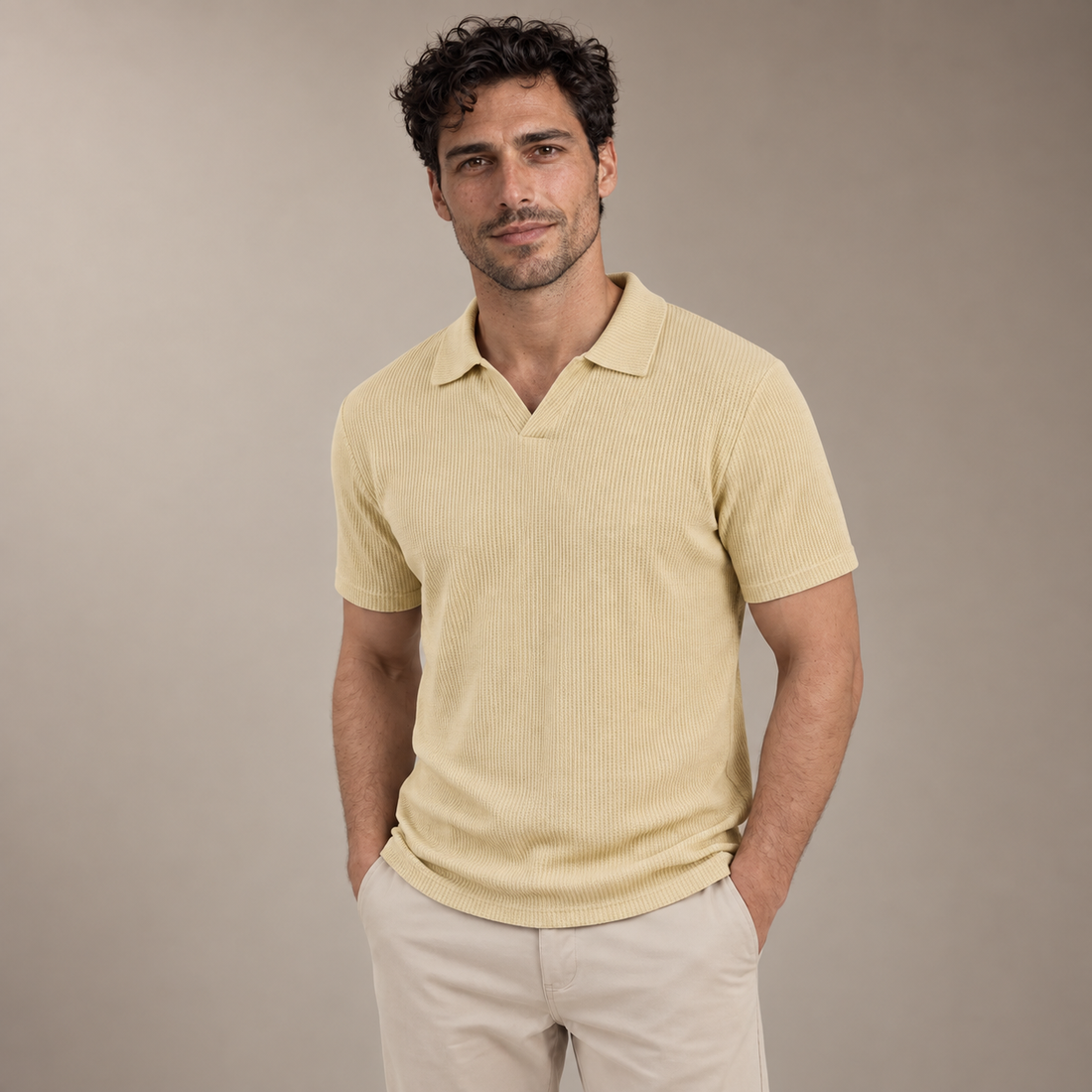 Men's Waffle Knit Open Collar Polo
