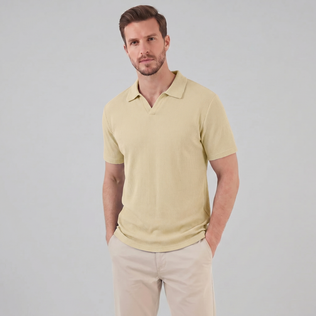 Men's Waffle Knit Open Collar Polo
