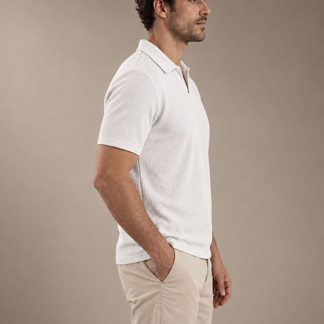 Men's Waffle Knit Open Collar Polo