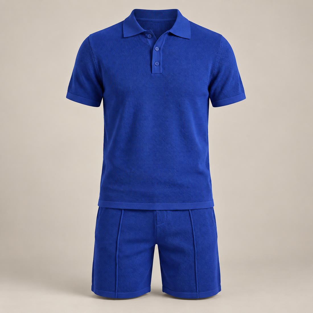 Men's Waffle Knit Polo and Shorts Set