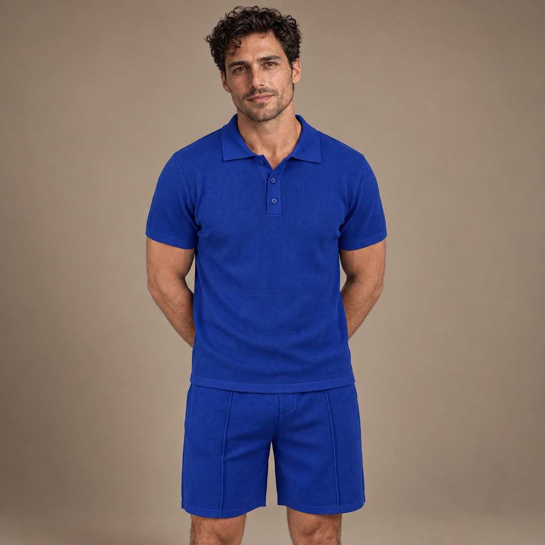 Men's Waffle Knit Polo and Shorts Set