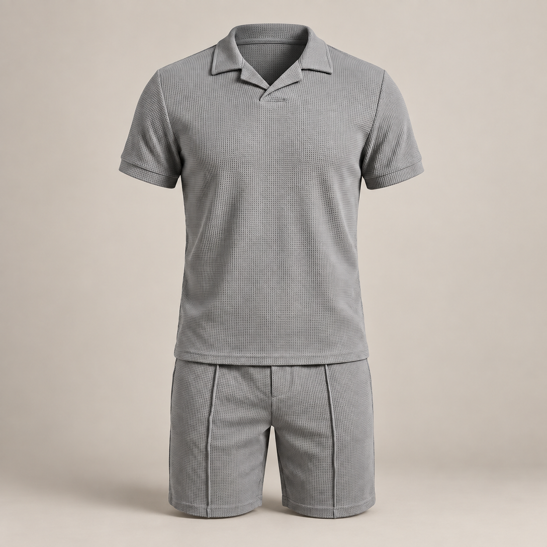 Men's Waffle Knit Polo and Shorts Set
