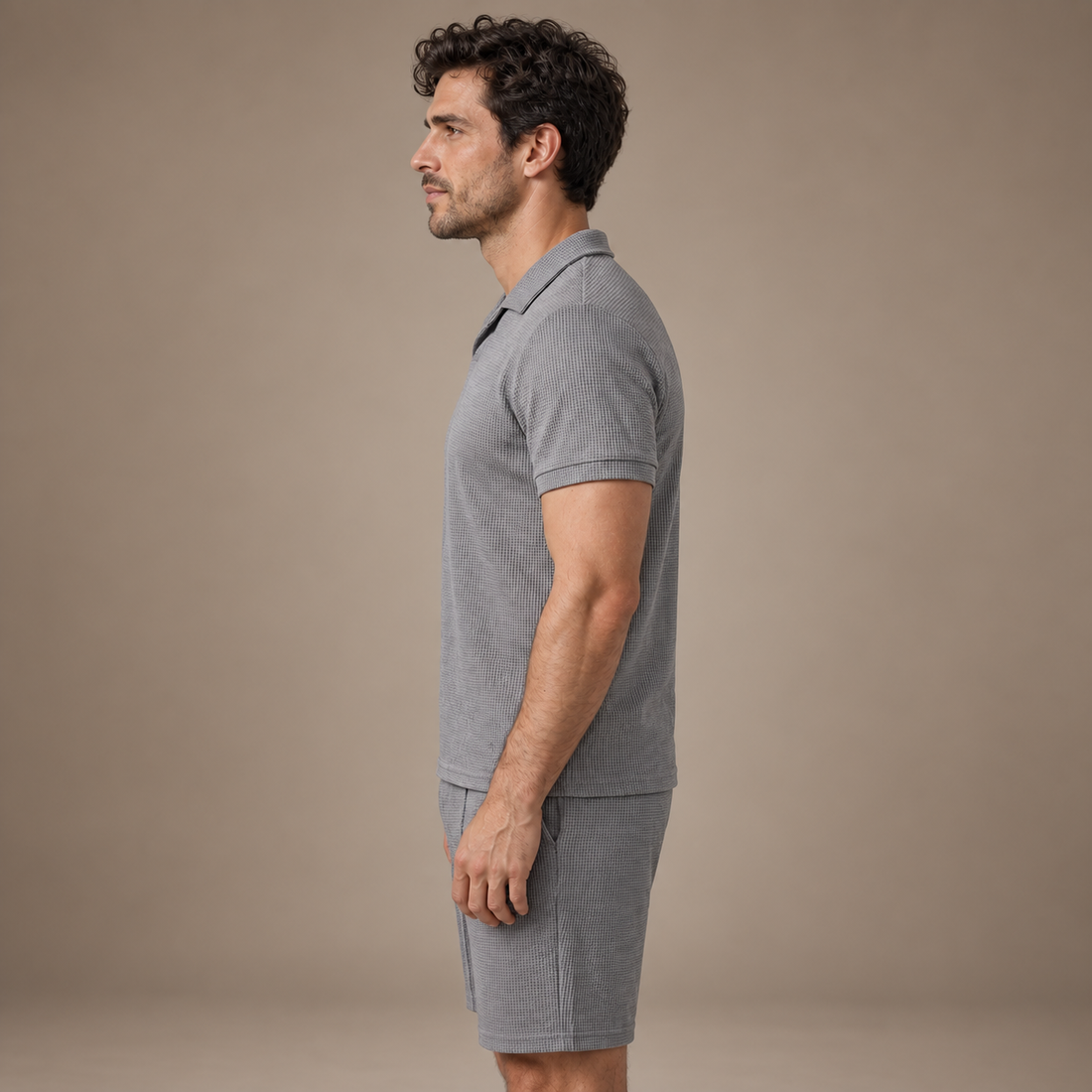 Men's Waffle Knit Polo and Shorts Set