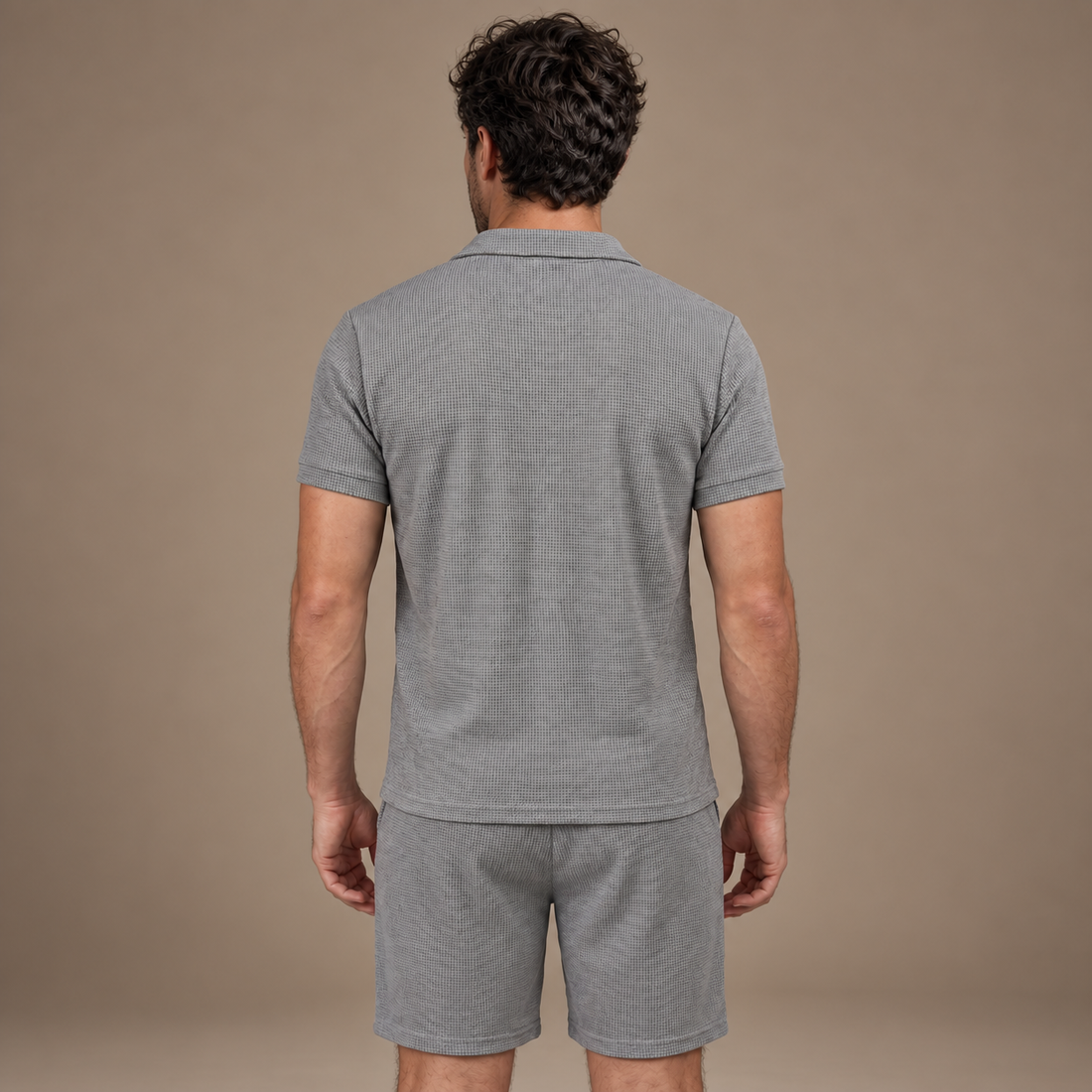 Men's Waffle Knit Polo and Shorts Set