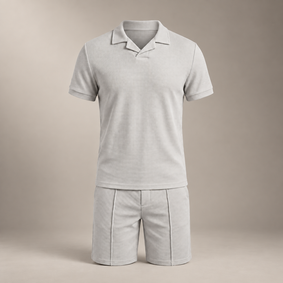 Men's Waffle Knit Polo and Shorts Set