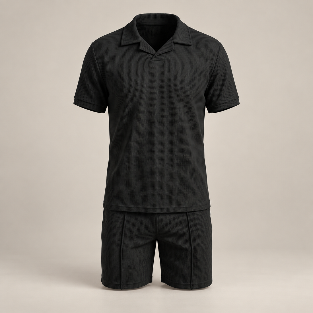 Men's Waffle Knit Polo and Shorts Set