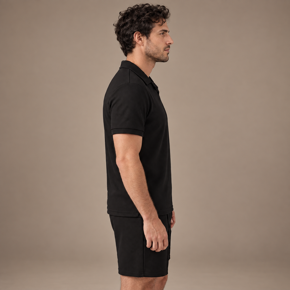 Men's Waffle Knit Polo and Shorts Set