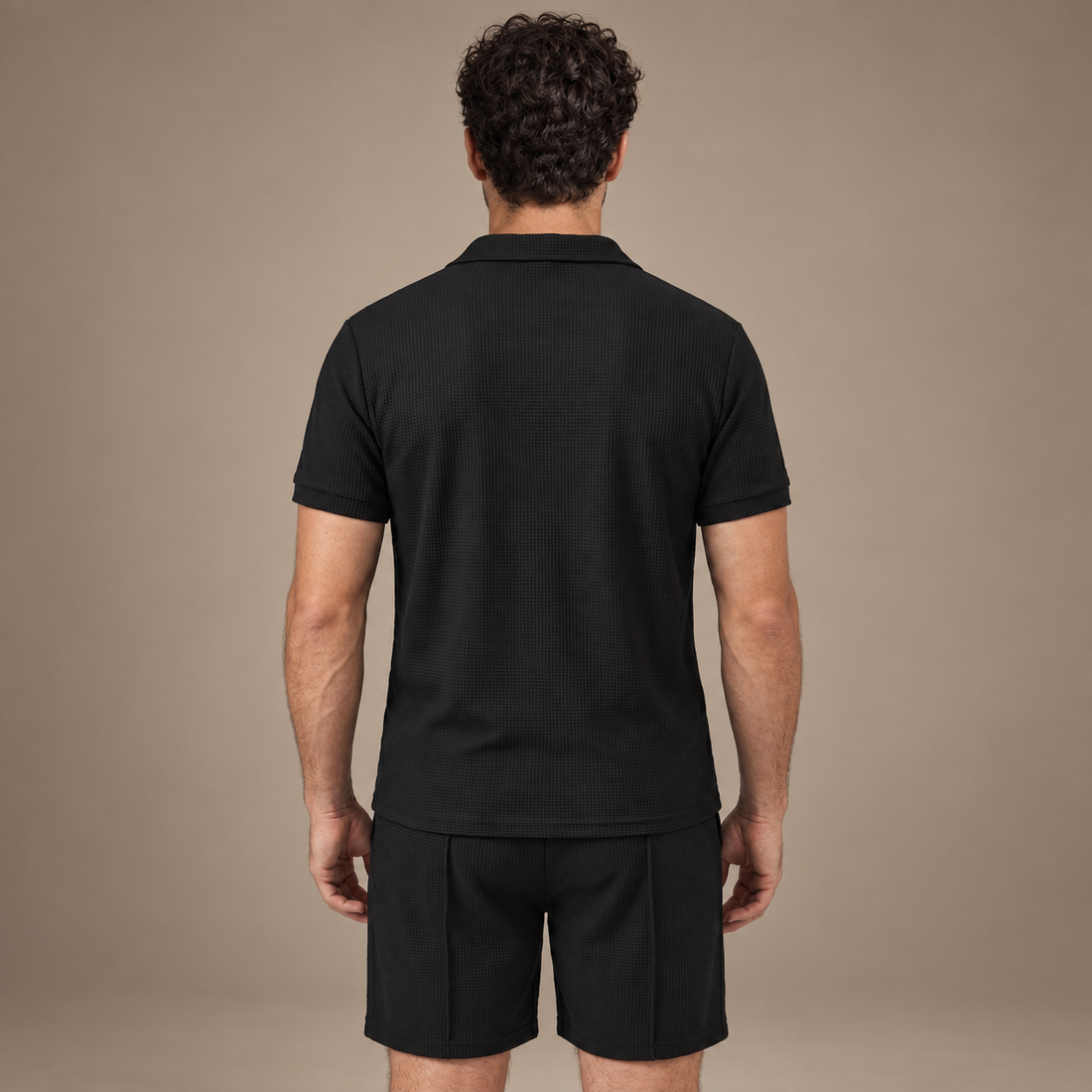 Men's Waffle Knit Polo and Shorts Set