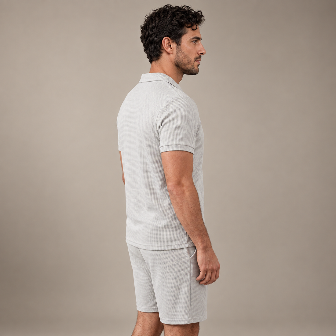 Men's Waffle Knit Polo and Shorts Set