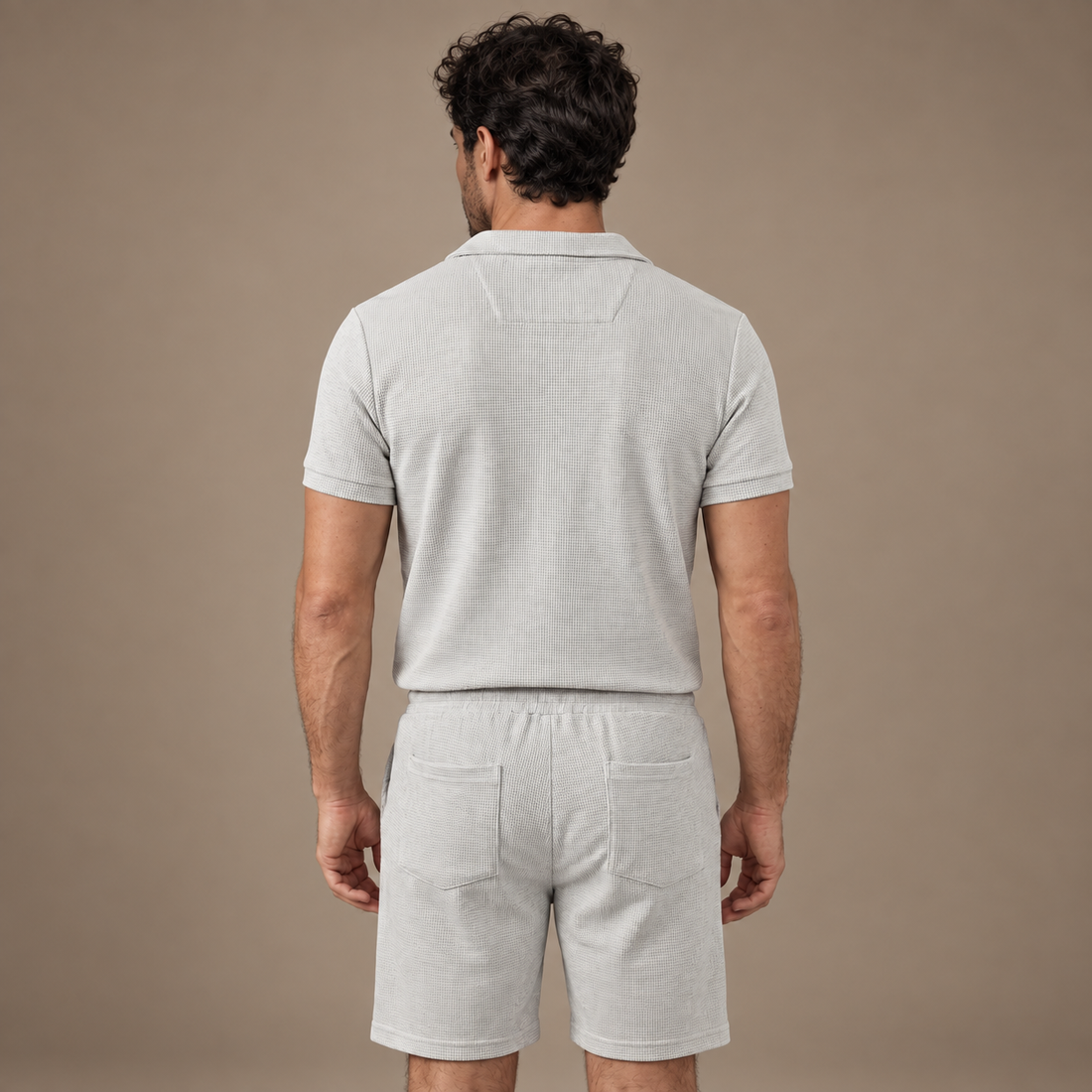 Men's Waffle Knit Polo and Shorts Set