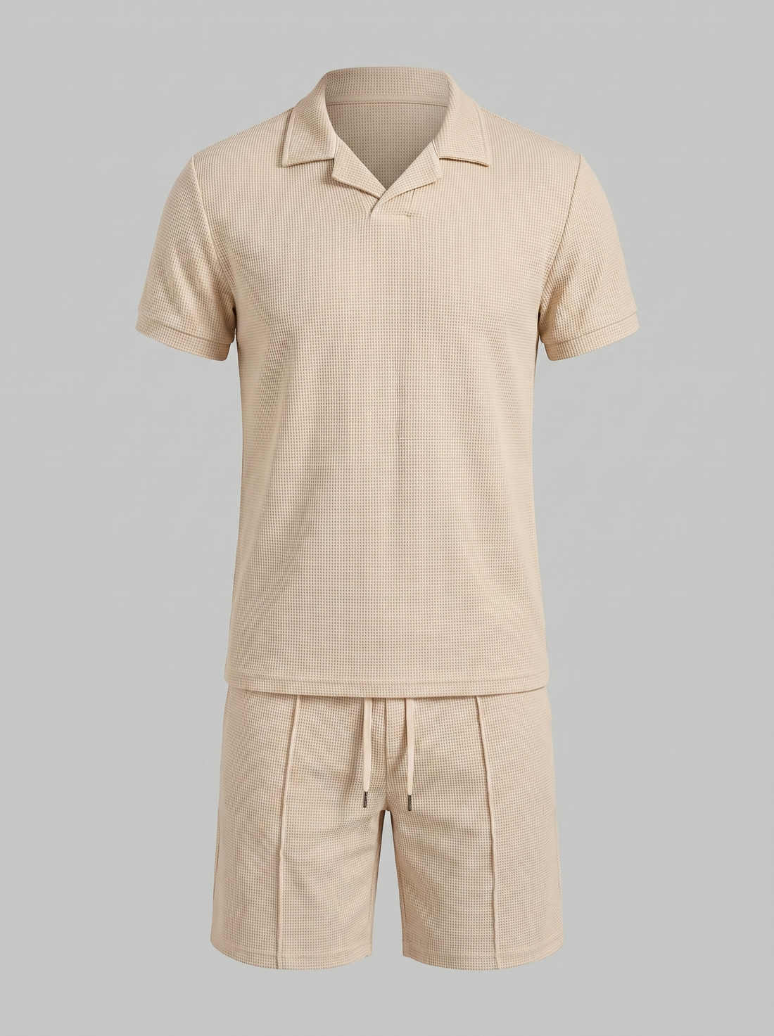 Men's Waffle Knit Polo and Shorts Set