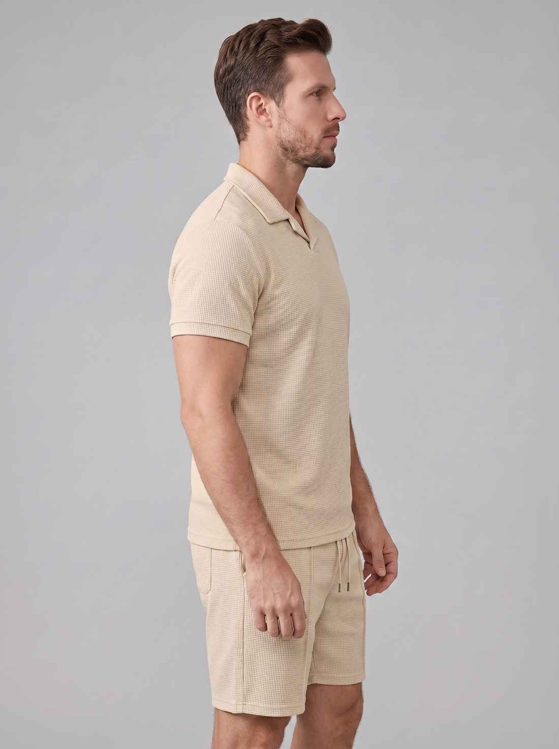 Men's Waffle Knit Polo and Shorts Set
