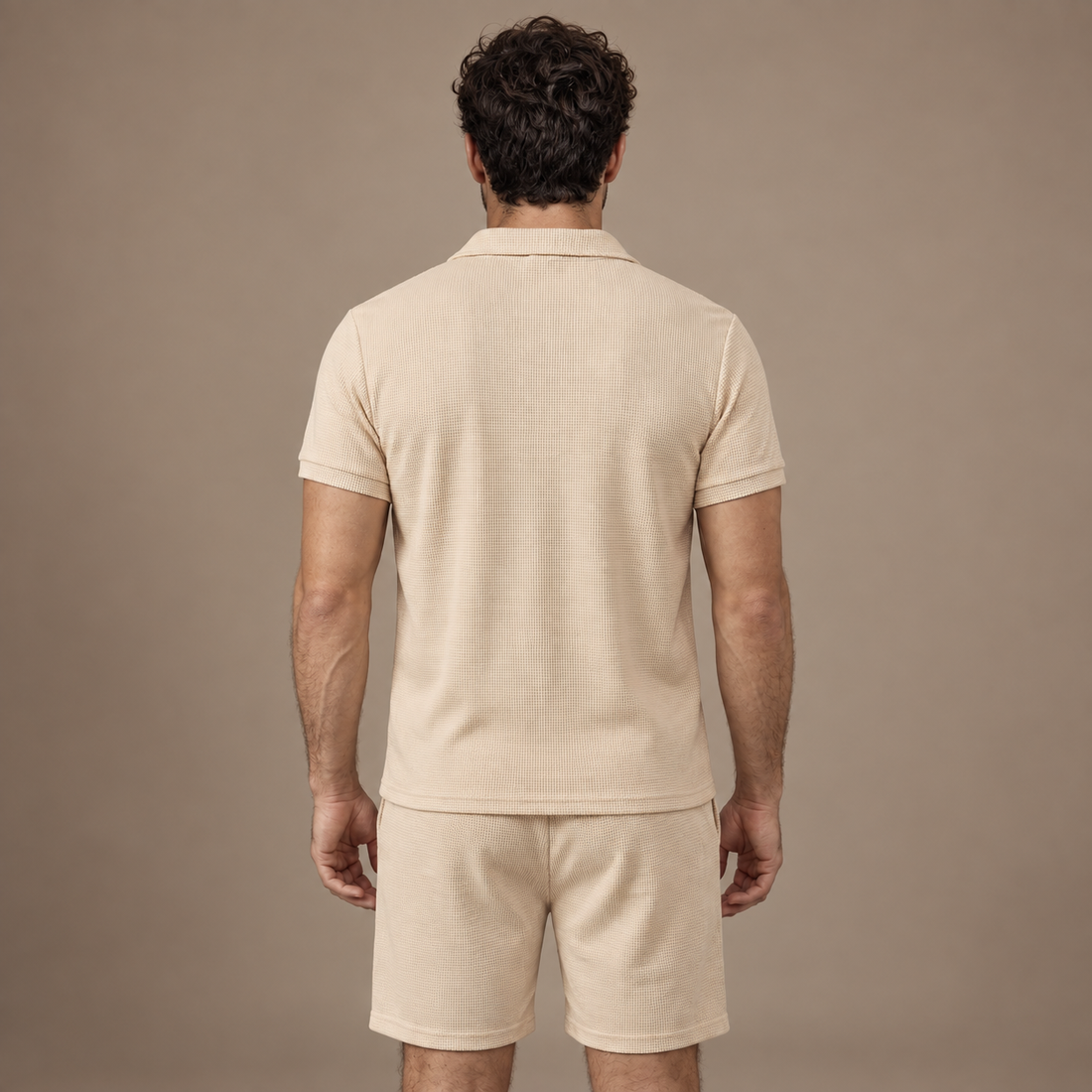 Men's Waffle Knit Polo and Shorts Set