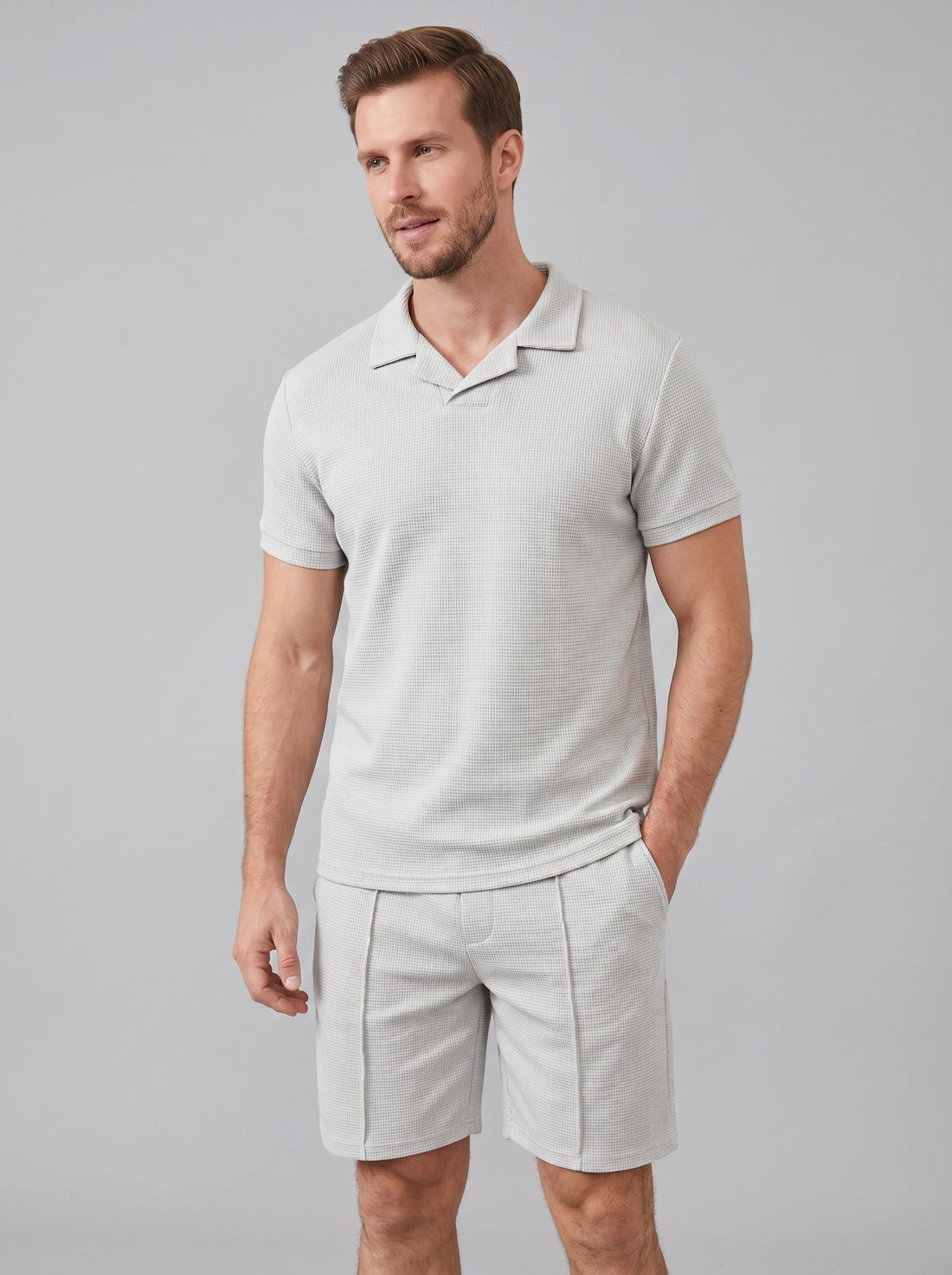 Men's Waffle Knit Polo and Shorts Set