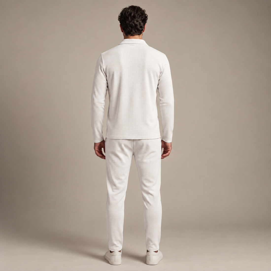 Men's Waffle Knit Quarter-Zip Tracksuit Set