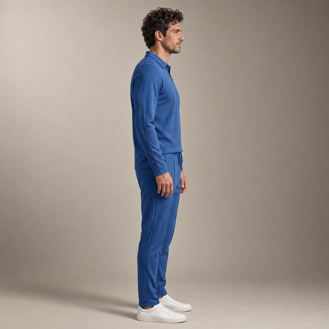 Men's Waffle Knit Quarter-Zip Tracksuit Set