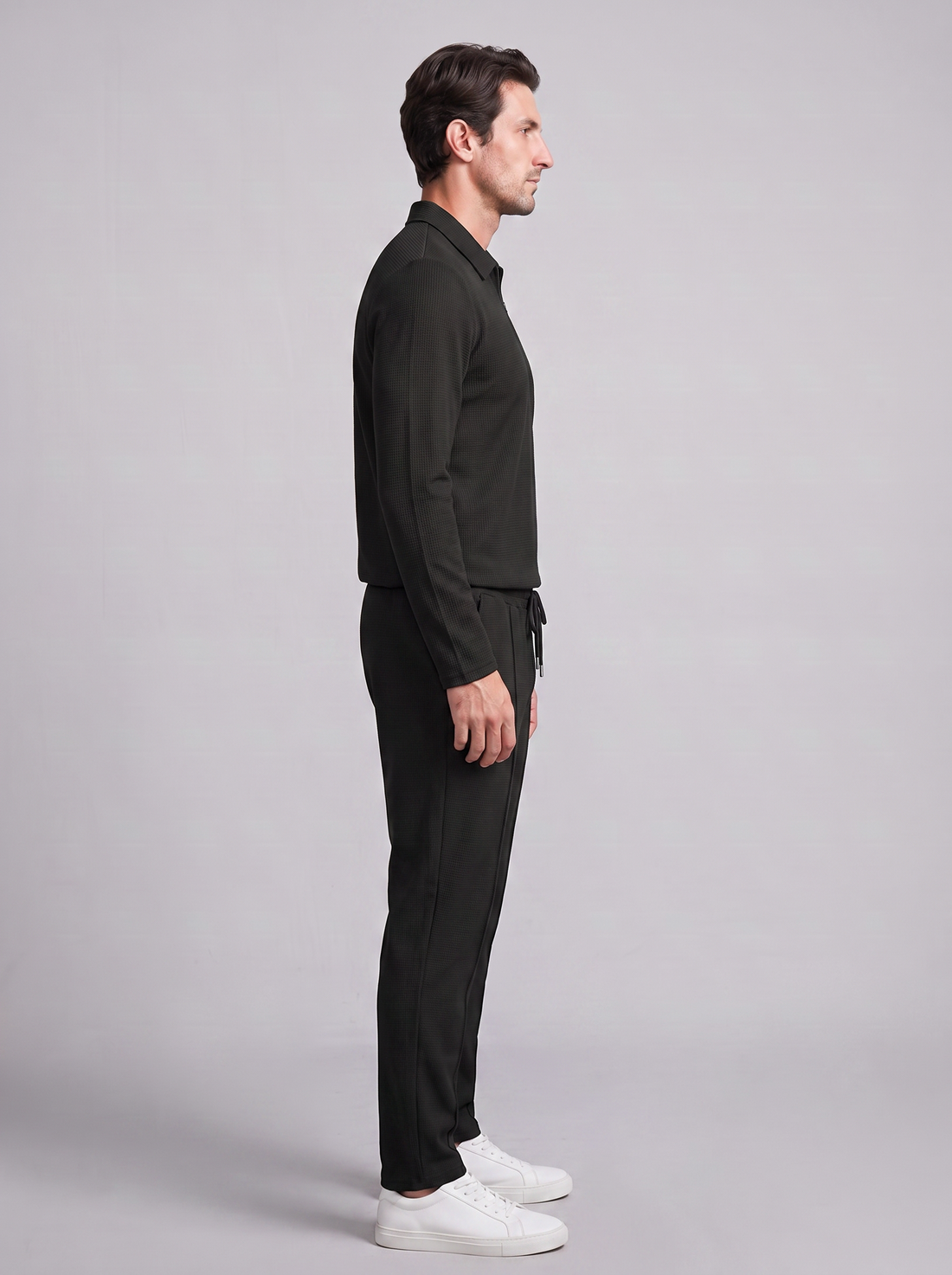 Men's Waffle Knit Quarter-Zip Tracksuit Set