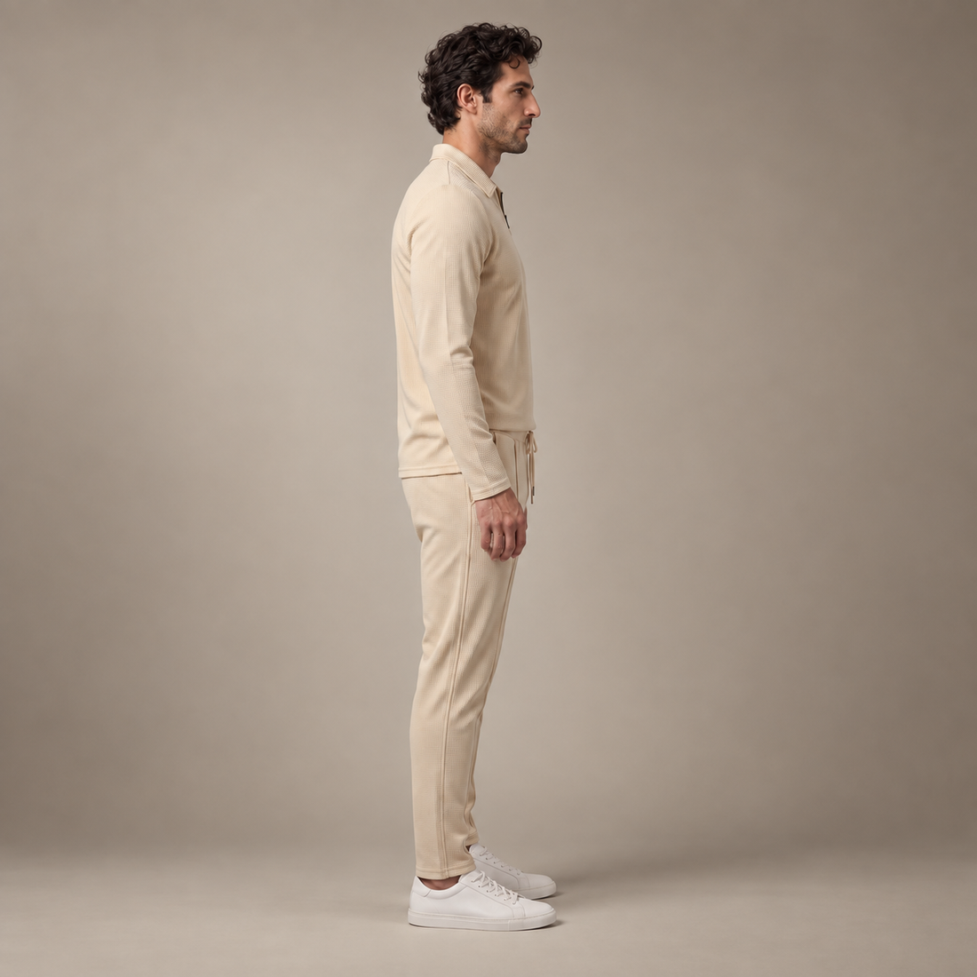 Men's Waffle Knit Quarter-Zip Tracksuit Set