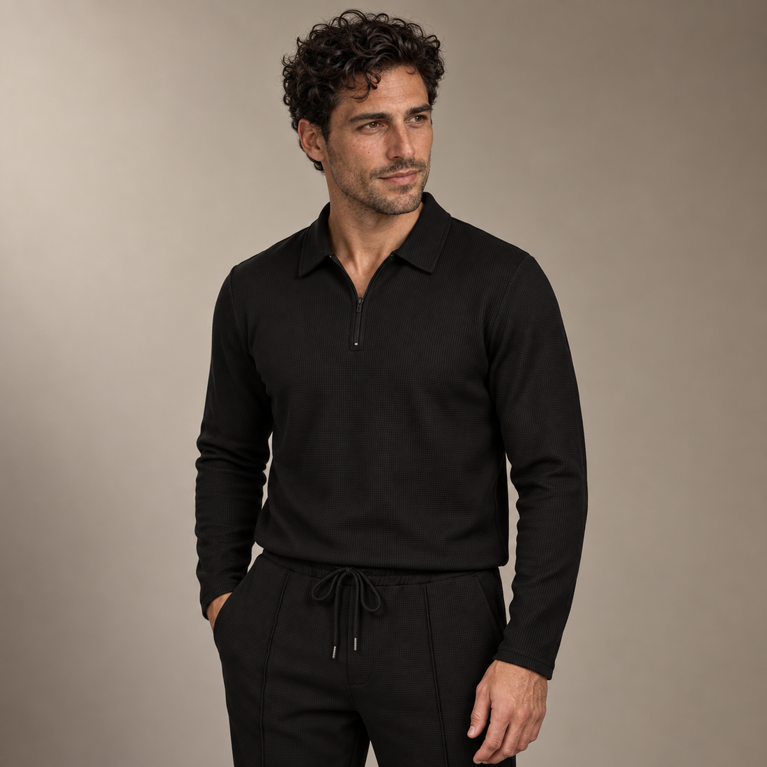 Men's Waffle Knit Quarter-Zip Tracksuit Set