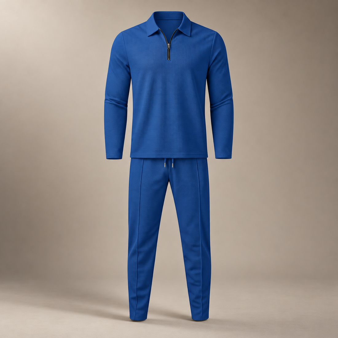 Men's Waffle Knit Quarter-Zip Tracksuit Set