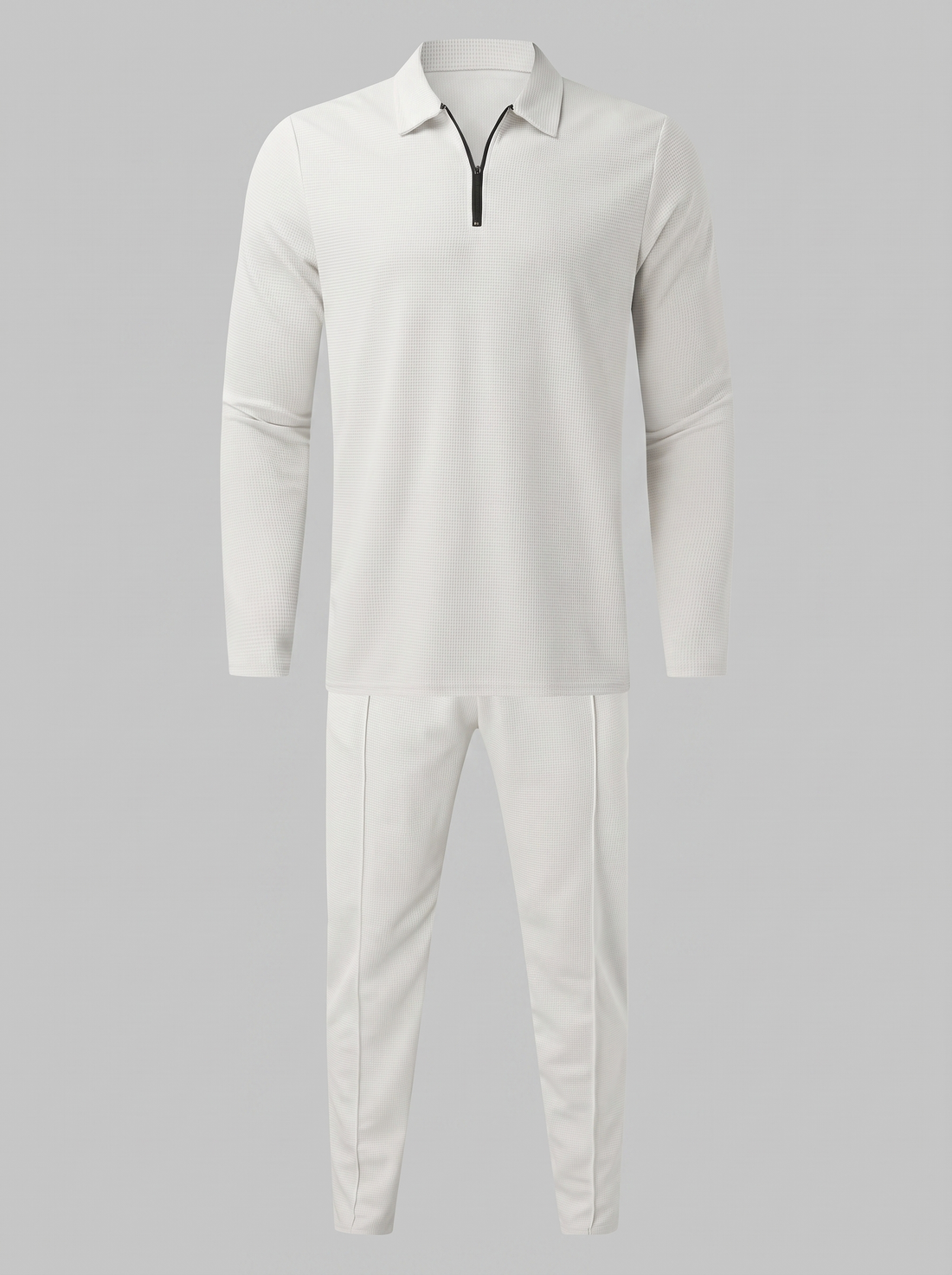 Men's Waffle Knit Quarter-Zip Tracksuit Set