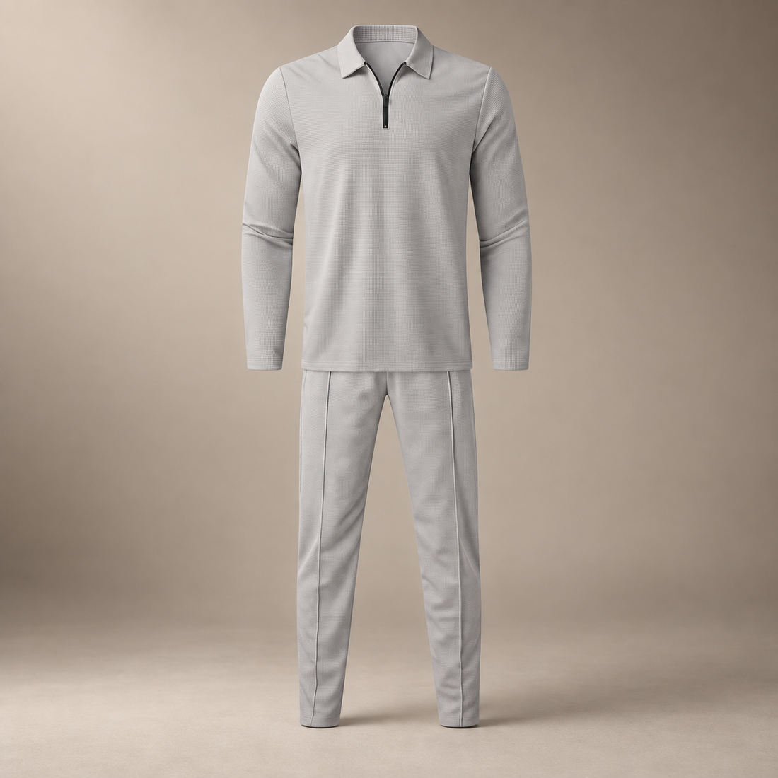 Men's Waffle Knit Quarter-Zip Tracksuit Set