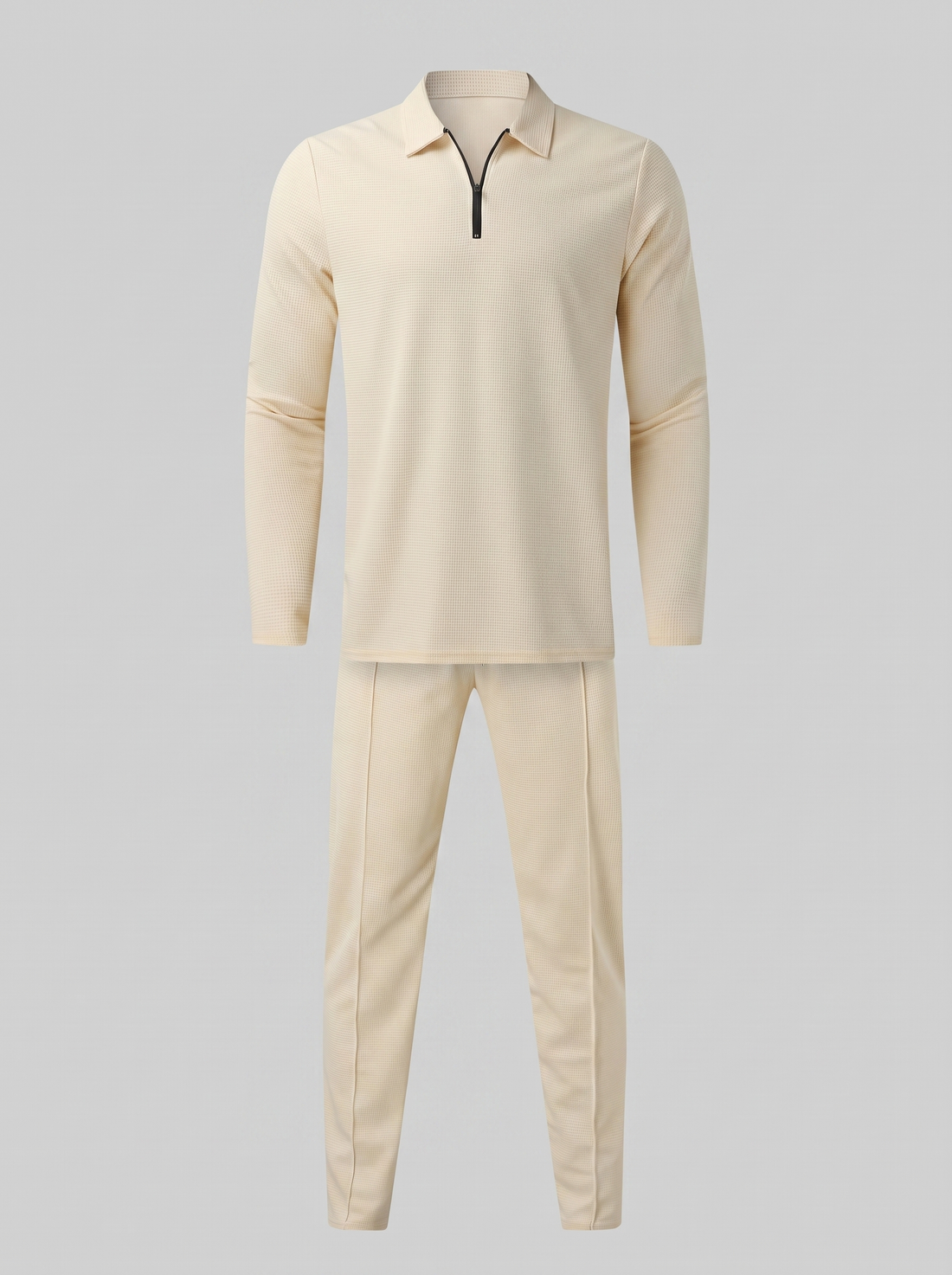 Men's Waffle Knit Quarter-Zip Tracksuit Set