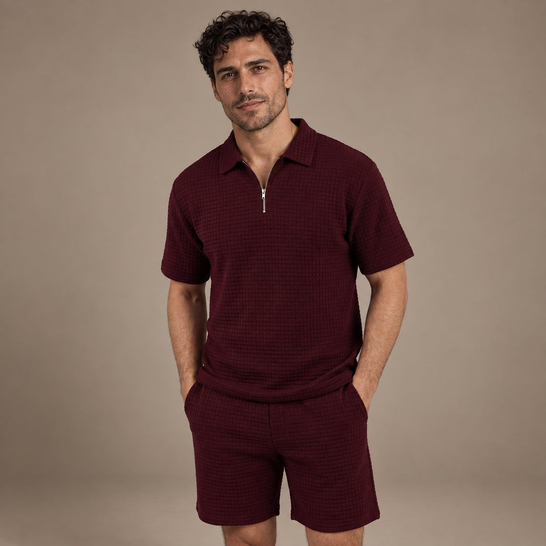 Men's Waffle Knit Short Outfit Summer Set
