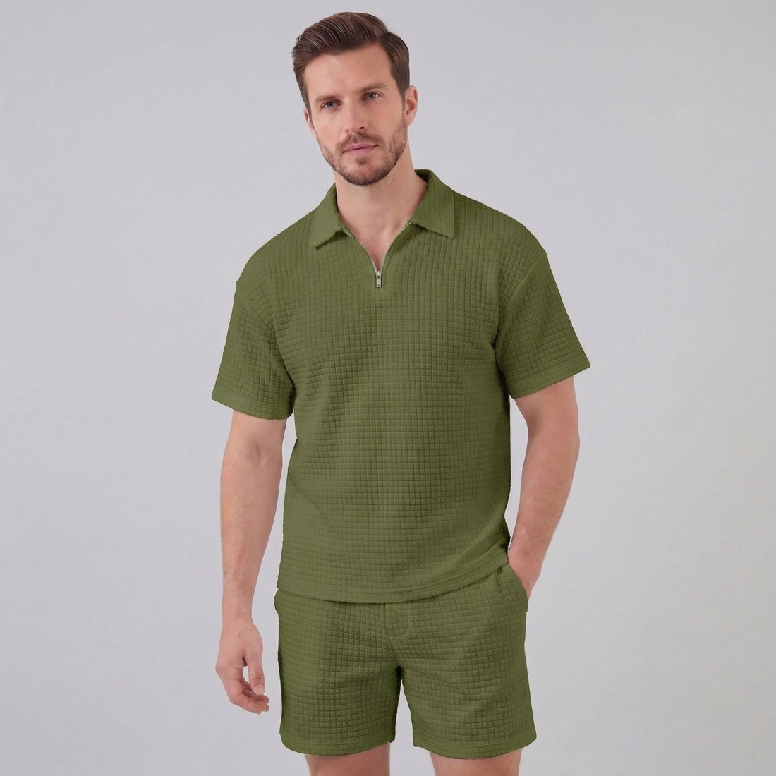 Men's Waffle Knit Short Outfit Summer Set