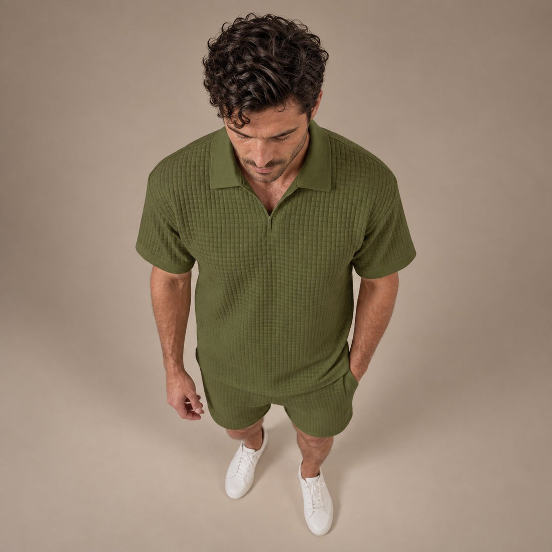 Men's Waffle Knit Short Outfit Summer Set