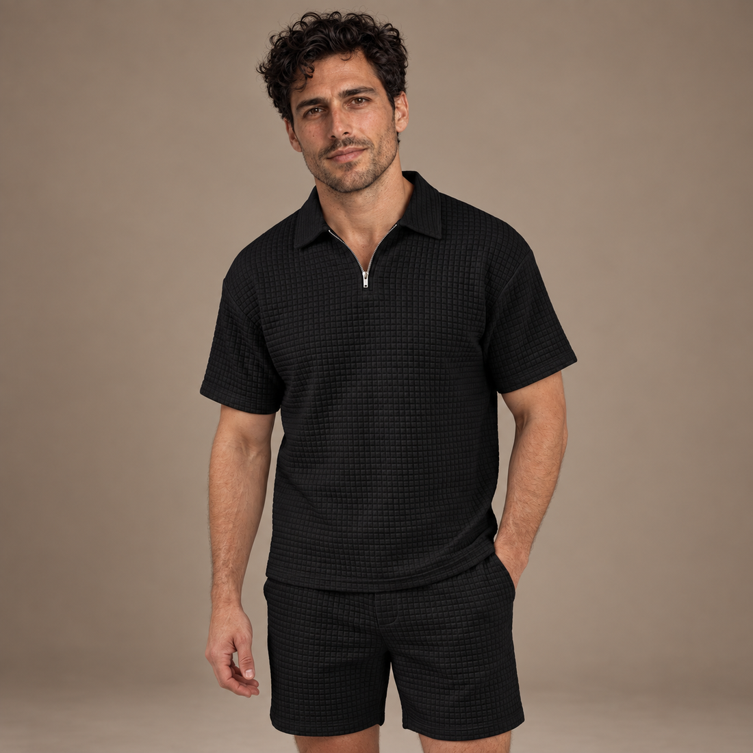 Men's Waffle Knit Short Outfit Summer Set
