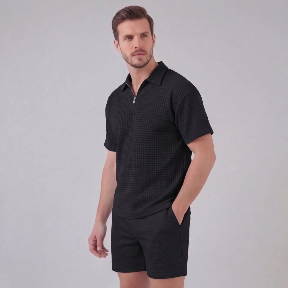 Men's Waffle Knit Short Outfit Summer Set