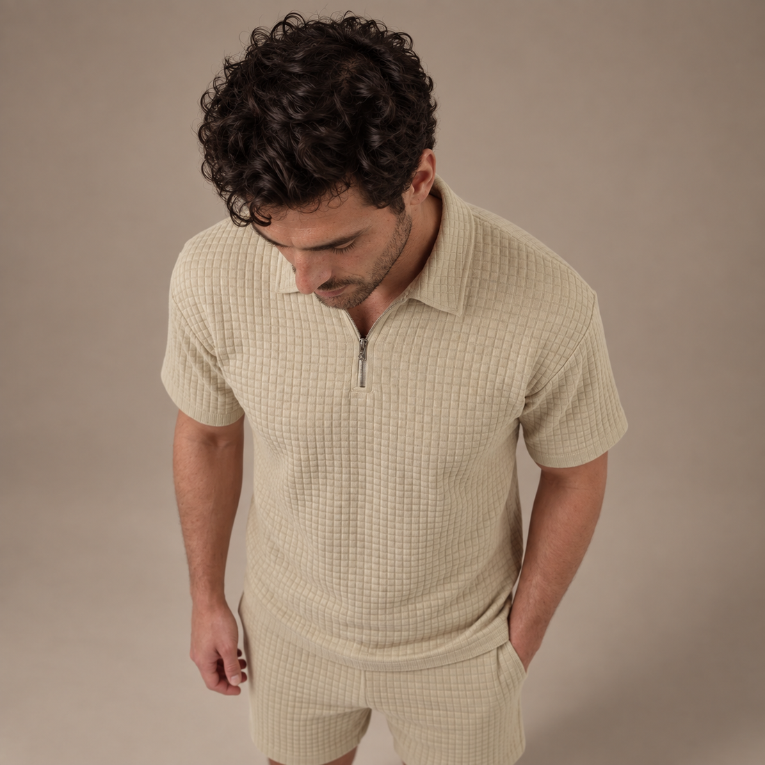Men's Waffle Knit Short Outfit Summer Set