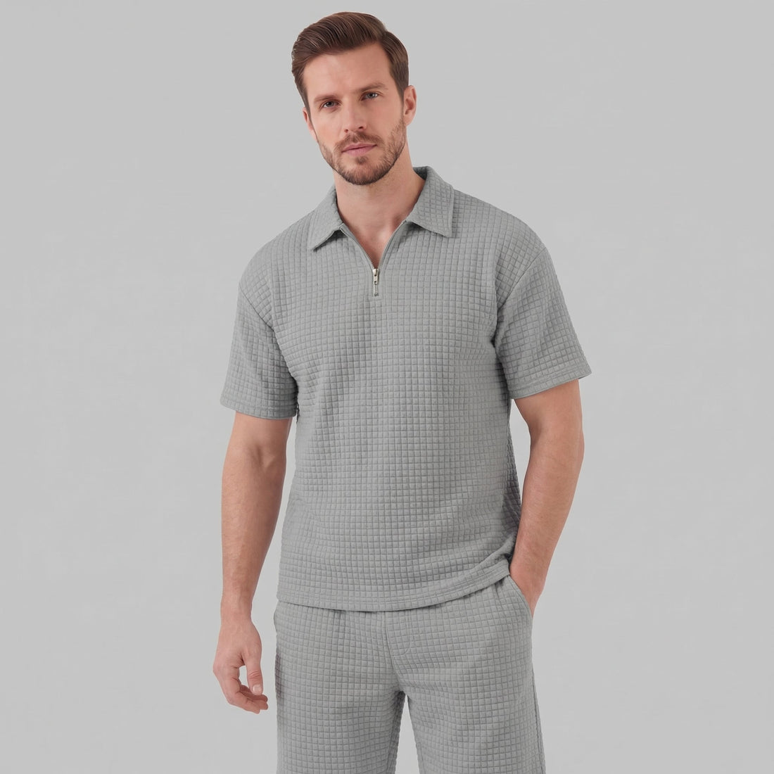 Men's Waffle Knit Short Outfit Summer Set