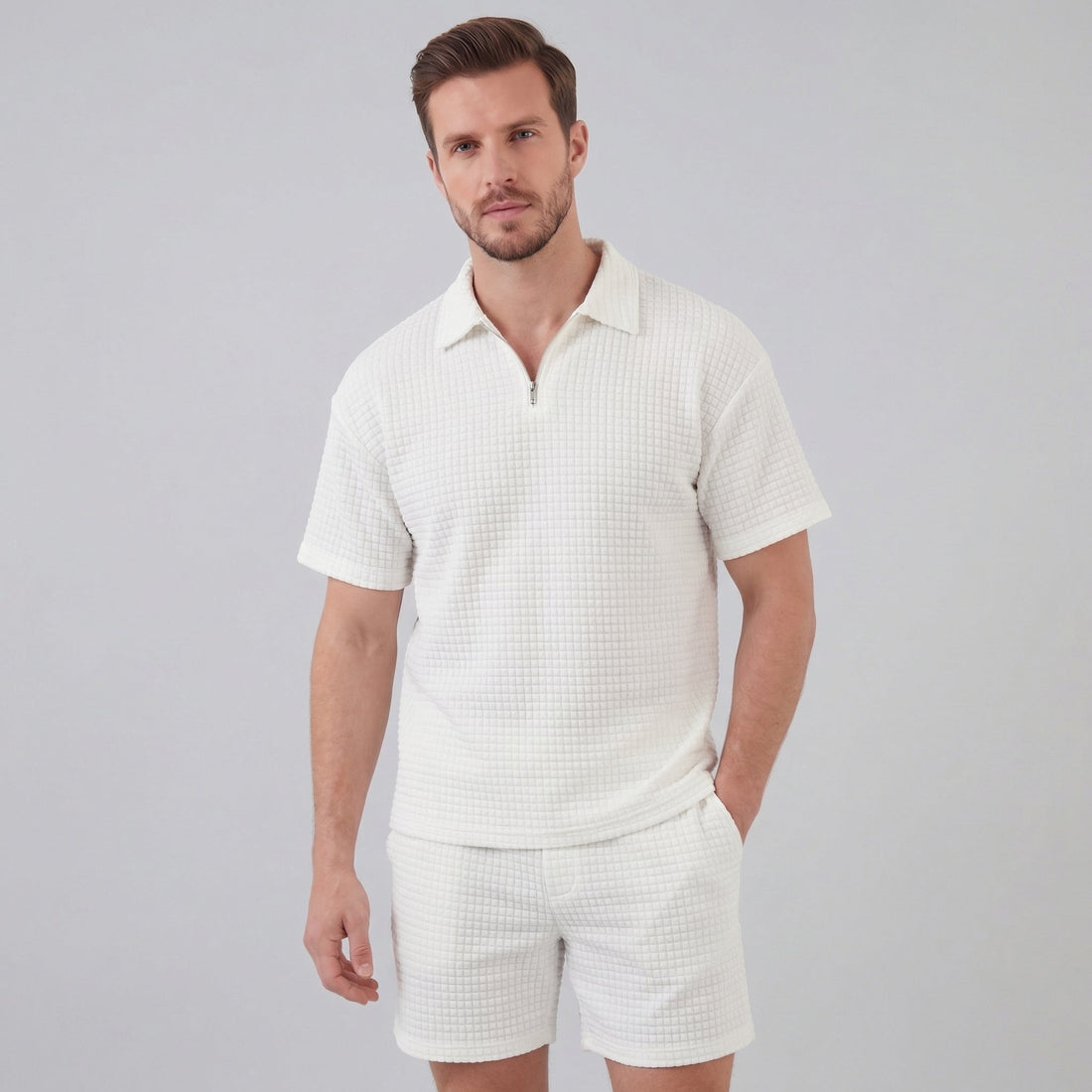 Men's Waffle Knit Short Outfit Summer Set