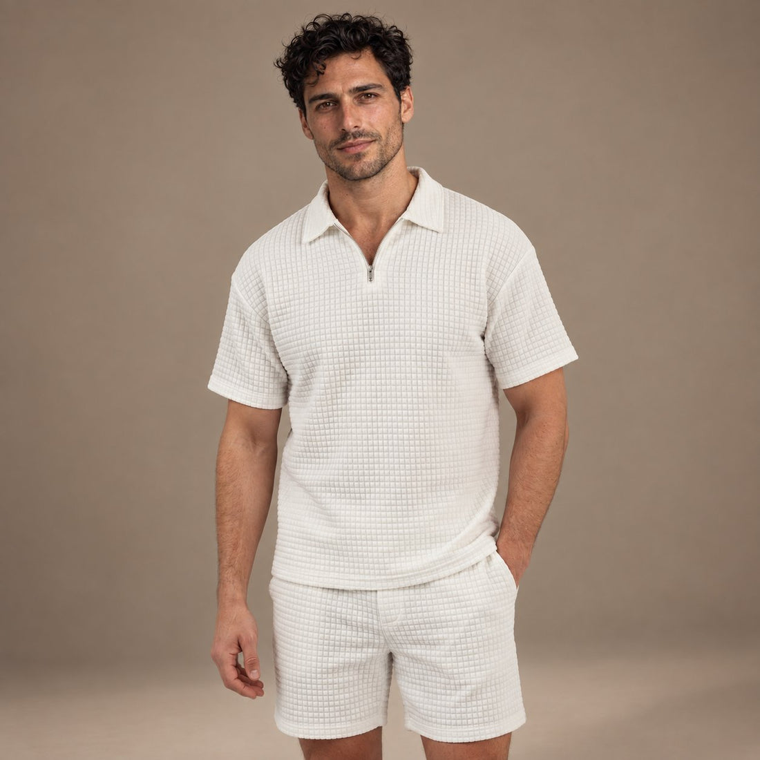 Men's Waffle Knit Short Outfit Summer Set