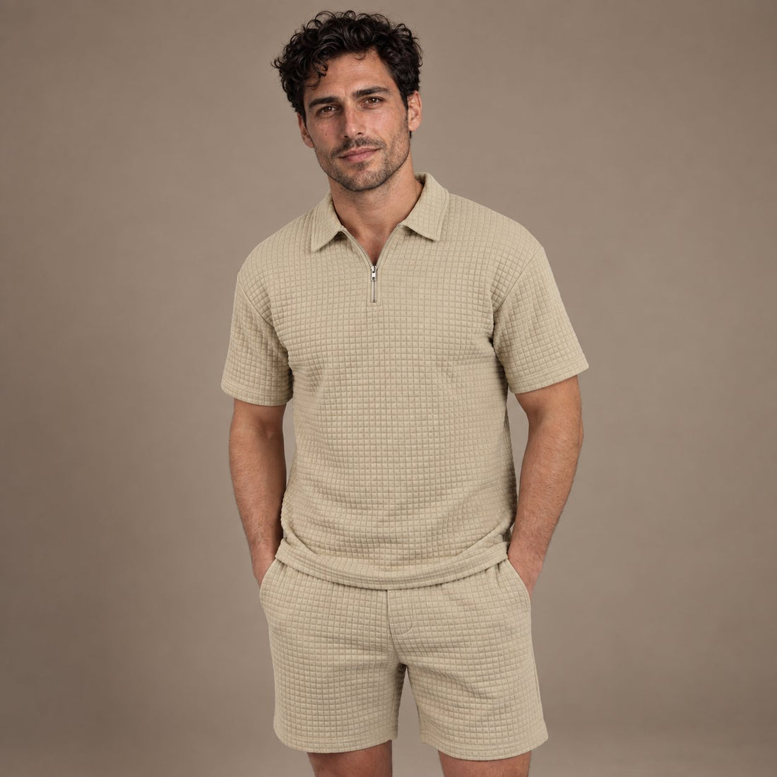 Men's Waffle Knit Short Outfit Summer Set